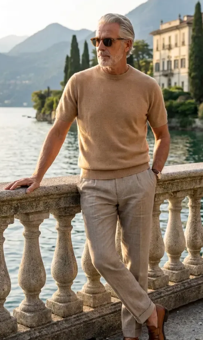 Premium Cashmere t-shirt-honey mustard